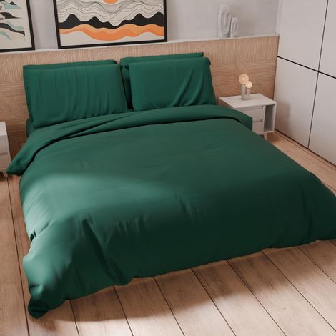 Set Housse de Couette 250x200 cm 2 Taies d'oreiller 50x80 cm Incluses, Parure de Lit Microfibre 2 Personnes Douce Vert Émeraude (1/5)