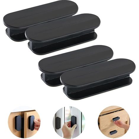 Sollbry 4er-Pack selbstklebende Türgriffe, Kunststoff-Türgriffe für Fenster, Glastüren, Schubladen, schwarz (1/4)