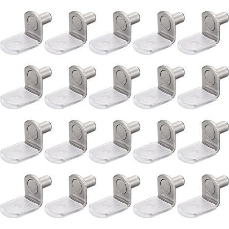 Lot de 25 pointes de support d'étagère en L de 6 mm avec manchons en caoutchouc pour étagères de meubles, argent