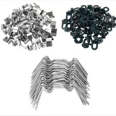 100 W-type greenhouse glass window clips, 100 Z-type aluminum spring clips and 50 hanging fixing loops. (1/5)