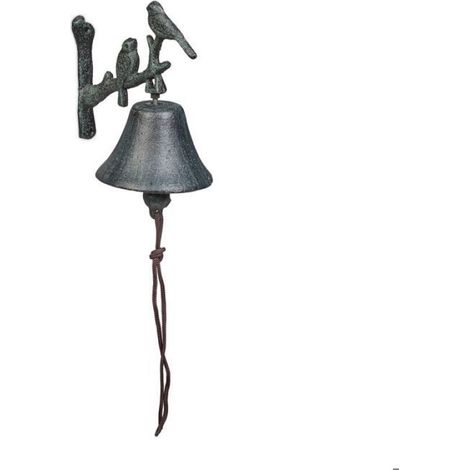 Cloche Murale - Fonte De Fer - Vert Foncé Avec Motif Oiseaux Vintage - Pour Entrée Terrasse Jardin Extérieur - 20 x 10 x 13 cm - 1 Pièce (1/5)