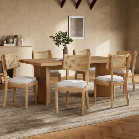 CHICFURN pack de 6 sillas de comedor 50 x 58 x 88 cm, madera natural y ratán (1/5)