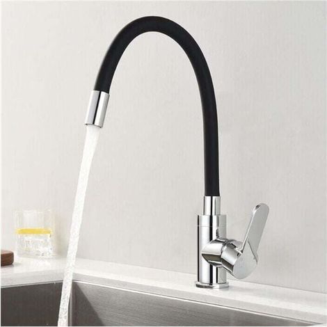 Küchenarmatur, Formgedächtnis, Spültischarmatur, schwarze Silikonkurve, Chrom, Wasserhahn, Küchenarmatur, beliebige Biegung, schwenkbar um 360 ° (1/4)
