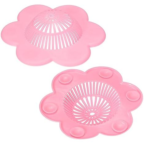 Crépine d'évier, bouchon de vidange en silicone flexible avec récupérateur de cheveux, rose, lot de 2 (1/5)
