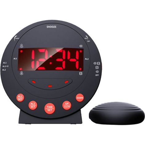 Réveil vibrant avec fonction snooze, lampe torche, luminosité réglable, double alarme, port de chargement USB et affichage numérique LED. Idéal pour les gros dormeurs, adultes, enfants et adolescents. (1/5)