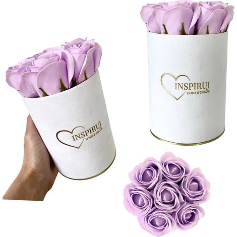 Flowerbox Inspiruj - Scatola bianca con rose di sapone - n. 6 Viola chiaro (1/5)