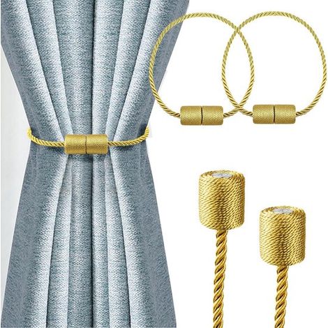 Fermacravatte magnetici per tende - Decorazione per tende - Casa e ufficio - Design magnetico rinforzato - Lunghezza 38,8 cm - Oro (1/5)