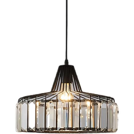 Suspension Cristal Moderne Hauteur Réglable - Lampe Métal Verre Douille E27 Compatible Ampoules Dimmables pour Cuisine Salle à Manger Chambre (Noir, 25cm)