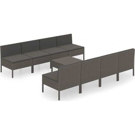 Salon de jardin 9 pcs Contemporain, Ensemble repas de jardin, avec coussins Résine tressée Gris OIB6907E (1/5)