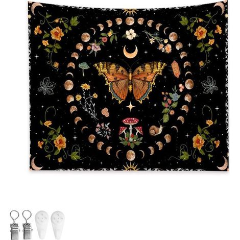 Tapiz de pared, colgante de pared de mariposa, tapiz de tela de 150 x 100 cm, decoración de paredes, arte de pared, manteles (1/5)