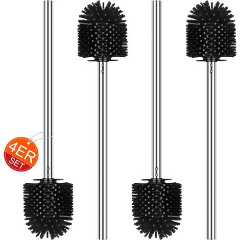 4 Brosses WC Silicone Rechange Manche Inox, 7.5cm Noir Nettoyage Efficace (1/4)