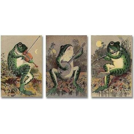 3 Posters Funny Bathroom Wall Art Frog Art Poster Canvas Painting Vintage Frog (1/3)
