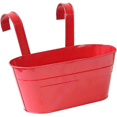 Hängender Pflanzkübel aus Eisen, ovaler Blumentopf, dekorative Blumenhalterung für Fenster, Garten, Terrasse und Büro-Red (1/5)