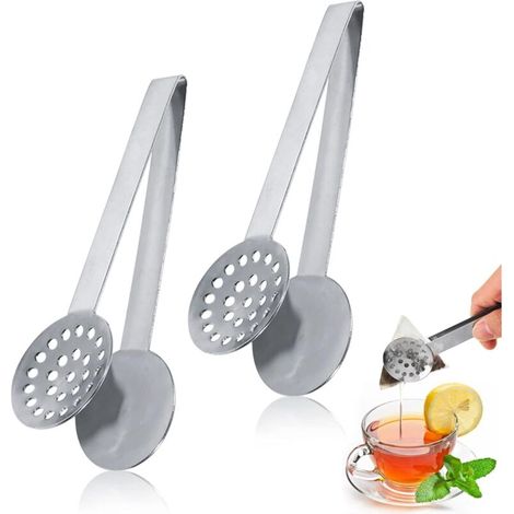 Juego de 2 pinzas de acero inoxidable para bolsitas de té, prensa para infusiones, multifuncional para filtros de té y cubitos de hielo - Crezuo