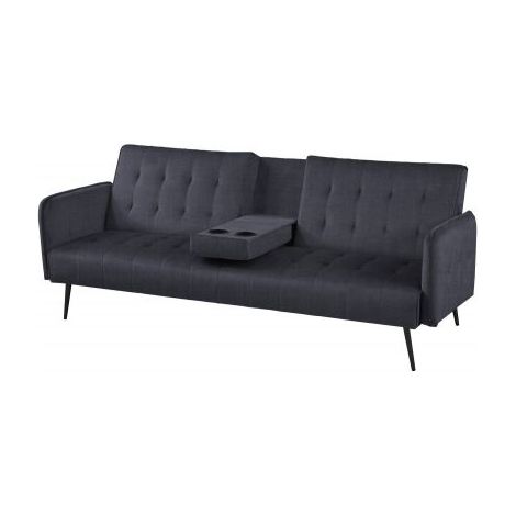 Divano Letto 3 Posti 196/180 x 81 x 78 cm Grigio Scuro con Bracciolo Centrale Reclinabile Modern