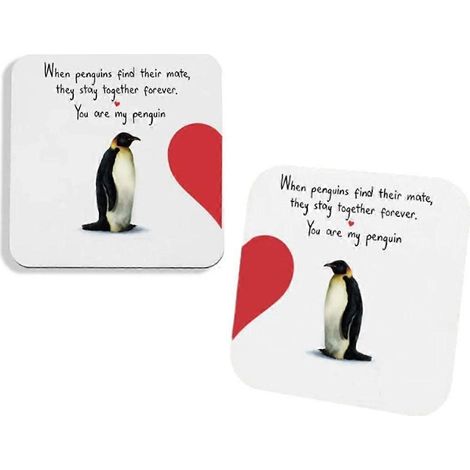 Ensemble de dessous de verre carrés en acrylique, motif pingouins, pour la Saint-Valentin (1/4)
