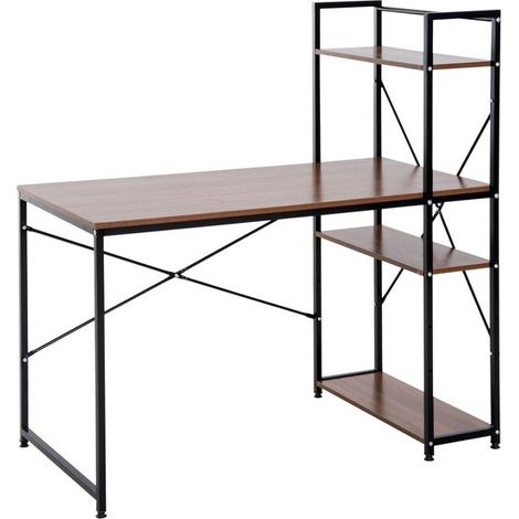 Bureau à étagères JULIAN noir et bois (1/5)