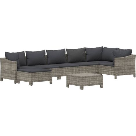 Mobili da giardino mobili da esterno Set di mobili da 8 pezzi con cuscini grigi in resina intrecciata 020017620