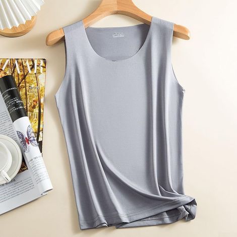 Women's quick-drying ice silk sleeveless sports tank top, seamless design, loose fit for summer and holidays, casual crew neck (3XL, grey) (1/5)