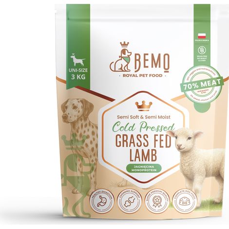 Bemo Cold Pressed Grass Fed Lamb - Alimento para perros prensado en frío con cordero, 1 kg