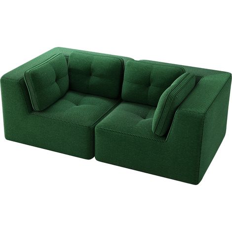 CHICFURN Divano modulare 2 posti 208x104x69 cm in tessuto a coste verde per soggiorno (1/5)