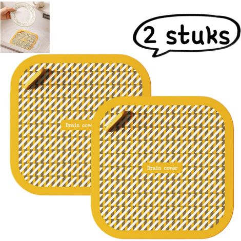 Bonde de sol en 2 parties - couvercle anti-odeurs, tapis de siphon épais pour salle de bain et cuisine - dispositif anti-odeurs, caoutchouc PVC souple - jaune (1/5)