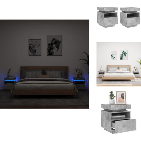 Nachttische mit LED-Leuchten 2 Stk. Betongrau 40x39x48,5 cm - Nachttisch - Beistelltisch - Wohnzimmermöbel - Schlafzimmereinrichtung - Beleuchtung (1/5)