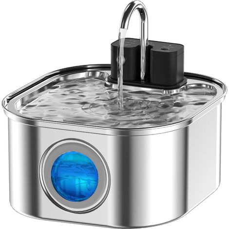 Fontaine a Eau Chat sans Fil: 3.2L Fontaine à Eau pour Chat en Acier Inoxydable, avec Détecteur de Mouvement -Batterie 4000 mAh avec Pompe Silencieuse et Filtre à Charbon Actif (1/5)