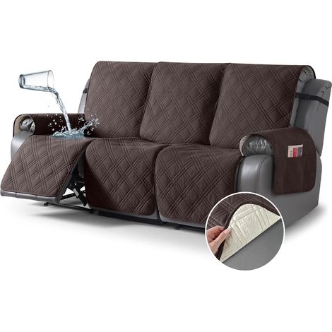 Housse imperméable antidérapante canapé inclinable 3 places, 3 pièces sangles, lavable enfants animaux (3 places, chocolat) (1/5)