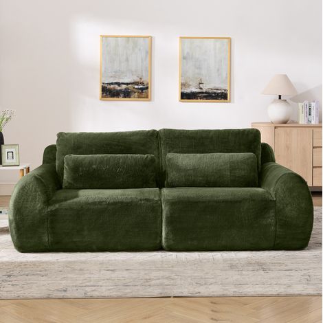Sofá de 2 plazas verde en espuma con puertos USB y bolsillo lateral (1/5)