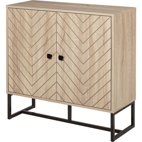 Buffet meuble de rangement 2 portes bois et pieds en métal noir dim. 80L x 29,5l x 80H cm