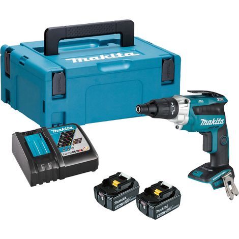 Makita DFS251RTJ 18V LXT Drywall TEK Screwdriver Kit - 2x 5Ah Batteries, Charger & Makpac 2 Case
