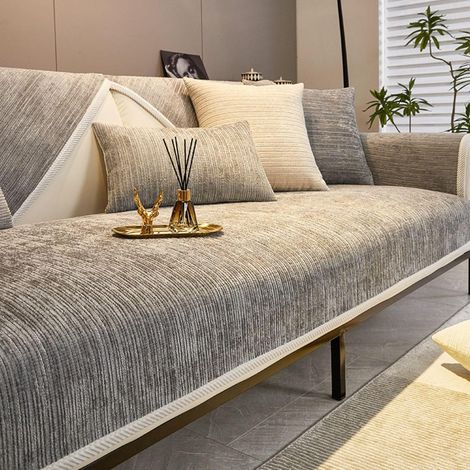Housse De Canapé - Chenille À Rayures - Anti-Dérapante - Lavable En Machine - Pour Canapé 2 Places - 90 X 160 Cm (1/5)