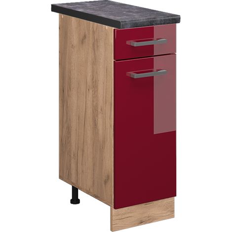 Meuble cuisine R-Line, Rouge brillant, 30cm , PT Anthracite, Vicco