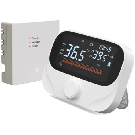 Thermostat intelligent pour chauffage de chaudière domestique RF433 WiFi AC 980 pieds Distance sans fil APP et commande vocale Écran tactile numérique LED programmable avec rapport météo Bouton