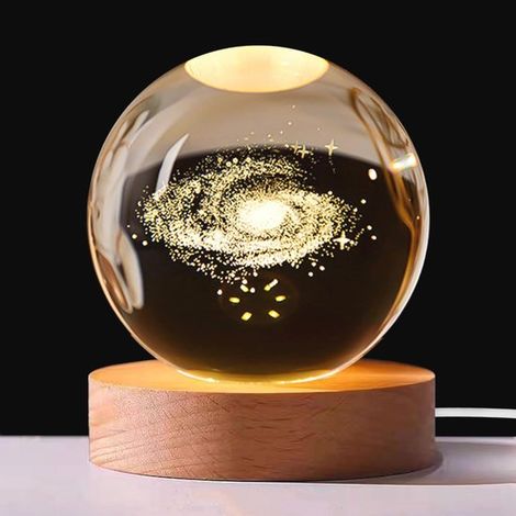 Veilleuse 3D avec boule de cristal, boule de verre Voie lactée de 8 cm, lampe planète 3D avec connexion USB, lampe ciel étoilé, veilleuse avec boule de cristal, scène nocturne créative, lampe boule LE (1/5)