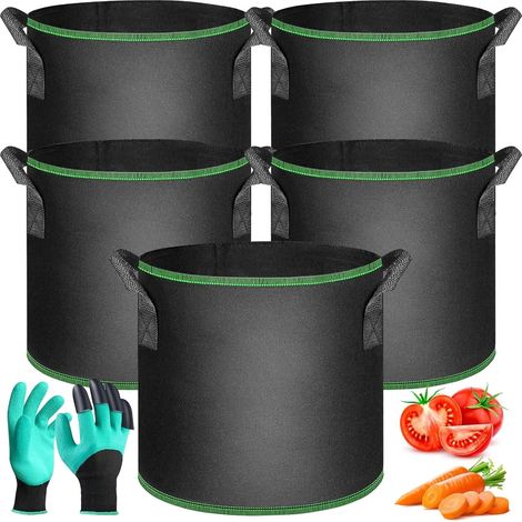 Sacs de Plantation - Lot de 5 - Tissu Non Tissé - 30L - Drainage Optimal - Pour Légumes et Fleurs - 35,5x30,5cm (1/5)