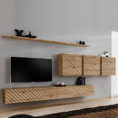 Ensemble Meuble TV "Switch Lamel VII" 340cm Naturel (1/5)