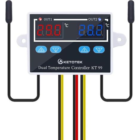 Regulateur de Temperature 220V Thermostat avec 2 étanche Sondes  Double Controleur de Temperature Numerique pour Aquarium Incubateur Couveuse, Mode chauffage et refroidissement (1/5)