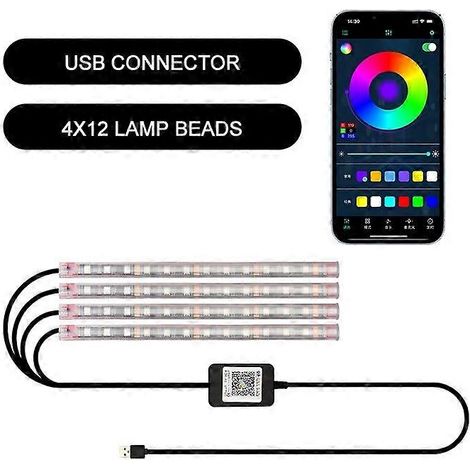 Lampe néon décorative Symphony LED pour l'intérieur de voiture : éclairage d'ambiance LED pour les pieds, rétroéclairage, contrôle musical via application, RGB, plusieurs modes, ambiance automatique.