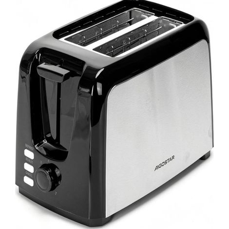 Grille-pain Aigostar 750 W, 2 tranches, acier inoxydable, 7 niveaux de brunissage, fonctions décongélation/réchauffage/arrêt, grille-pain électrique pour le petit-déjeuner