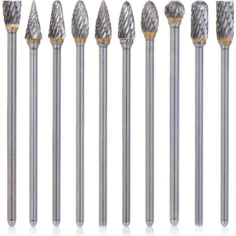 Fraises Carbure Tungstène - Lot de 10 - Tige Longue 3mm - Double Coupe Précision - Métal et Pierre - Longueur 100mm (1/5)
