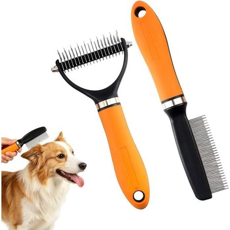 Brosse pour chien – Dents en acier démêlantes et auto-nettoyantes Ensemble de brosses pour chiens qui perdent de poils – Convient (1/5)