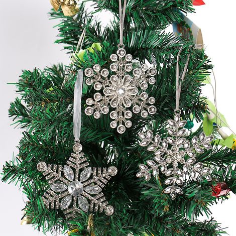 3 decorazioni per albero di Natale, tema natalizio, metallo, ornamenti a forma di fiocco di neve, fiocchi di neve con strass, decorazioni natalizie (1/3)