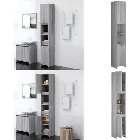 Armoire de bain Sonoma gris 30x30x183,5 cm Bois d'ingénierie - Meuble De Salle De Bain - Armoire De Salle De Bain - Rangement Salle De Bain - Meuble Rangement - Commode Salle De Bain - Home & Living