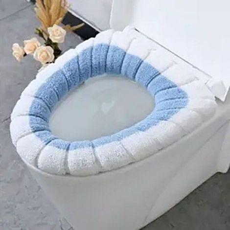 Tapis de toilette en fibre PAN souple et élastique, parfait pour une utilisation toute l'année (blanc et bleu) (1/5)