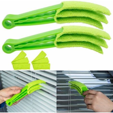 Brosse de nettoyage pour stores, stores et lamelles - Lot de 2 + 2 brosses ménagères compactes - Brosse de nettoyage pour stores vénitiens - Brosse de nettoyage à lamelles - Brosse de nettoyage,21cm (1/5)