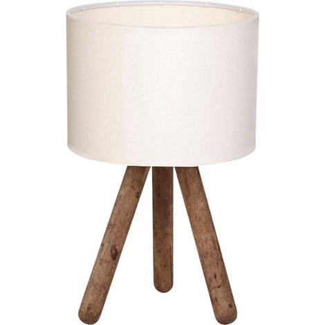 Lampe à poser 19x19x32 cm en tissu crème et bois (1/3)