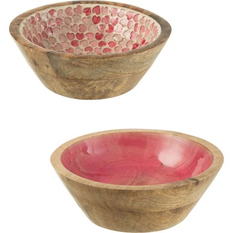 Lot de 2 petits bols en bois de manguier intérieur rose