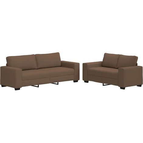 vidaXL Set di Divani 2 pz con Cuscini Marrone in Tessuto (1/5)